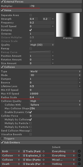 External forces, noise and collision settings