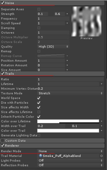Smoke fumes noise and trail settings
